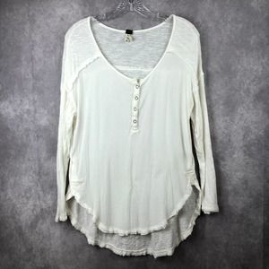 Free People Tunic Top Womens XS White Gauzy Long Sleeve Quarter Snap Henley